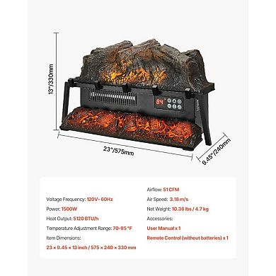 Compact Electric Log Fireplace with 5 Flame Colors and Adjustable Brightness - Black