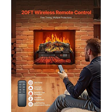 Compact Electric Log Fireplace with 5 Flame Colors and Adjustable Brightness - Black