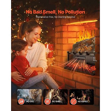 Compact Electric Log Fireplace with 5 Flame Colors and Adjustable Brightness - Black