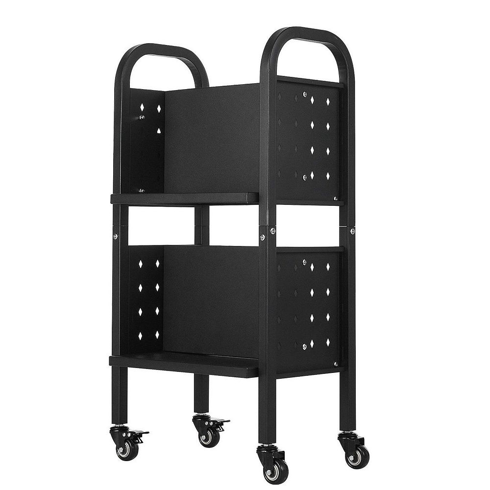 2-Tier Rolling Book Cart with Wheels for Office School Library - Black