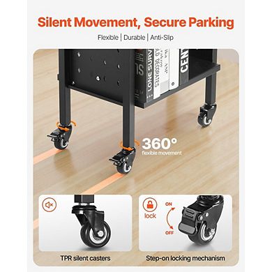 2-Tier Rolling Book Cart with Wheels for Office School Library - Black