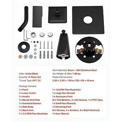 4-Piece Tub and Shower Faucet Set with Rotatable Shower Head and Temperature Control