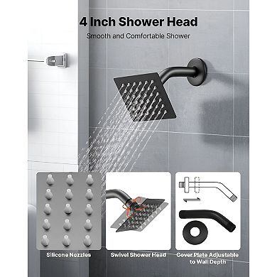 4-Piece Tub and Shower Faucet Set with Rotatable Shower Head and Temperature Control