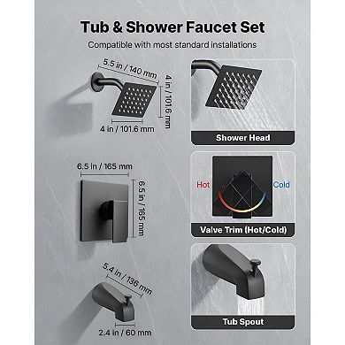 4-Piece Tub and Shower Faucet Set with Rotatable Shower Head and Temperature Control
