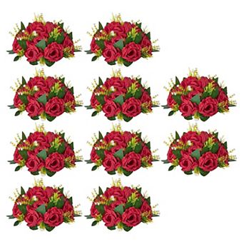 10 pc Red Silk Flower Balls Artificial Floral Arrangements for Indoor and Outdoor Use