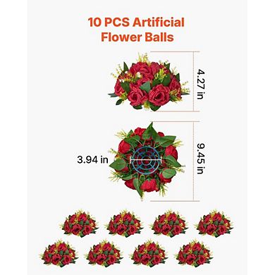 10 Piece Red Silk Flower Balls Artificial Floral Arrangements for Indoor and Outdoor Use