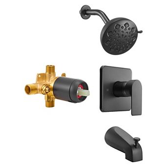 4 pc Tub and Shower Faucet Set with Matte Black Finish and 5-Inch High-Pressure Head