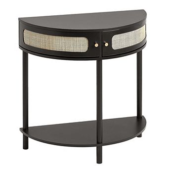Rattan Console Table with Storage Compartments for Entryway or Living Room - Black