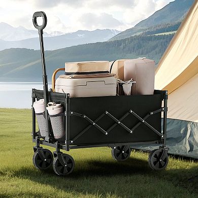 Folding Utility Wagon Cart with All-Terrain Wheels for Beach and Garden
