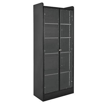 5 tier Glass Display Cabinet with LED Lighting and Acrylic Doors - Black