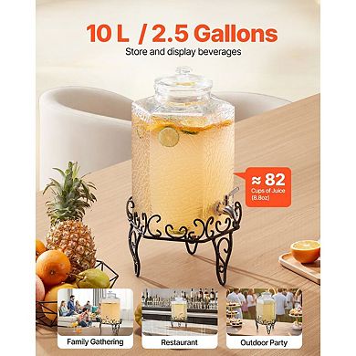 2.5-Gallon Glass Drink Dispenser with Stainless Spigot and Elevated Stand