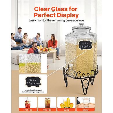 2.5-Gallon Glass Drink Dispenser with Stainless Spigot and Elevated Stand