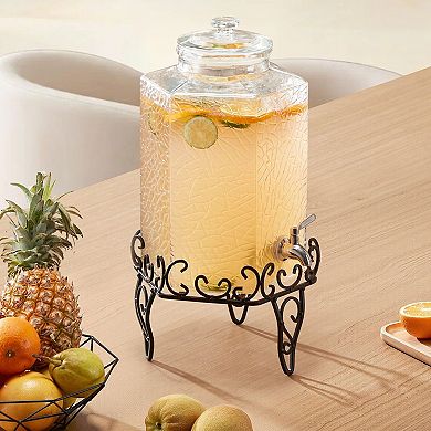 2.5-Gallon Glass Drink Dispenser with Stainless Spigot and Elevated Stand