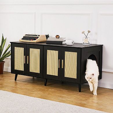 Cat Litter Box Enclosure Cabinet for Living Room or Bedroom - Black