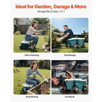 Garden Cart with Large Wheels and Storage Compartment for Yardwork