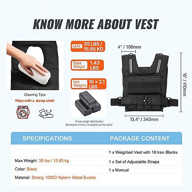 Adjustable Weighted Vest for Home Gym, Running, and Fitness Training - Black