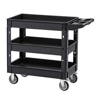 3-Shelf Rolling Utility Cart with Deep Trays and Casters Black