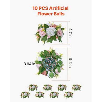 10-Piece Pink and White Flower Balls Artificial Floral Decorations for Weddings and Parties