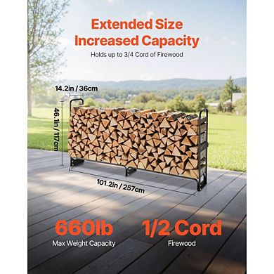 Half Cord Firewood Storage Rack with Cover, Raised Log Holder for Outdoor Use - Black