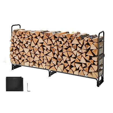 Half Cord Firewood Storage Rack with Cover, Raised Log Holder for Outdoor Use - Black
