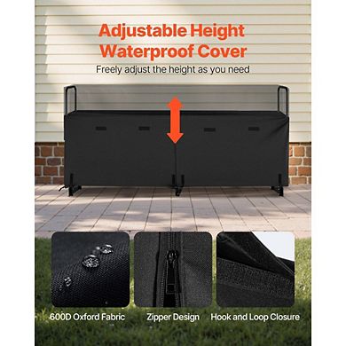 Half Cord Firewood Storage Rack with Cover, Raised Log Holder for Outdoor Use - Black