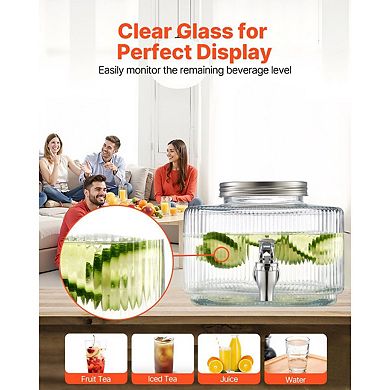 Glass Countertop Beverage Dispenser with No-Drip Spigot and Easy-Clean Lid