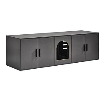 Cat Litter Box Enclosure Cabinet with Five Doors, Hidden Furniture - Black