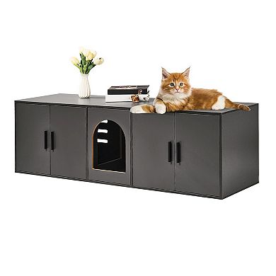 Cat Litter Box Enclosure Cabinet with Five Doors, Hidden Furniture - Black