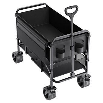 Folding Wagon with Upper and Lower Storage for Camping and Beach Gear
