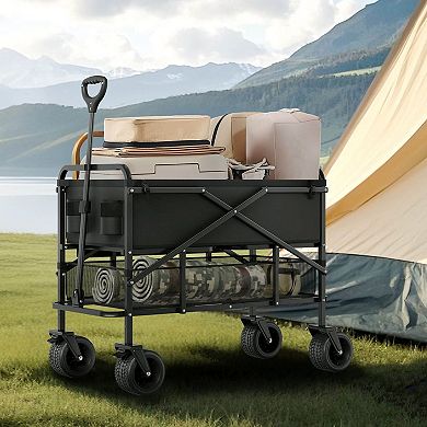 Folding Wagon with Upper and Lower Storage for Camping and Beach Gear