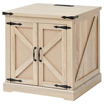 Farmhouse Style Rattan Coffee Table with Lift Top and Built-In Power Strip - Natural