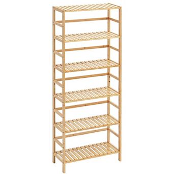 Six-Tier Wicker Ladder Shelf for Books Décor Plants or Bathroom Storage