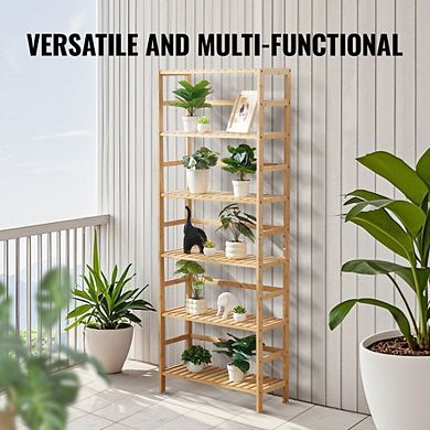 Six-Tier Wicker Ladder Shelf for Books Décor Plants or Bathroom Storage
