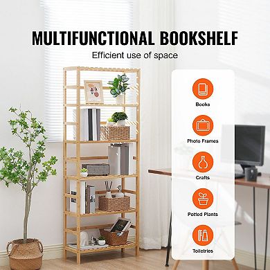 Six-Tier Wicker Ladder Shelf for Books Décor Plants or Bathroom Storage