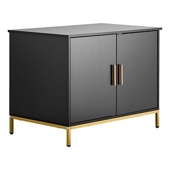 Indoor Cat Litter Box Cabinet Side Table with Doors and Storage Top - Black