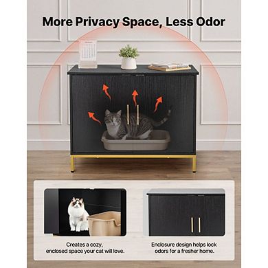 Indoor Cat Litter Box Cabinet Side Table with Doors and Storage Top - Black