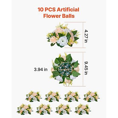 10-Pieces Champagne White Half-Sphere Flower Balls with Stable Base for Event and Wedding Displays