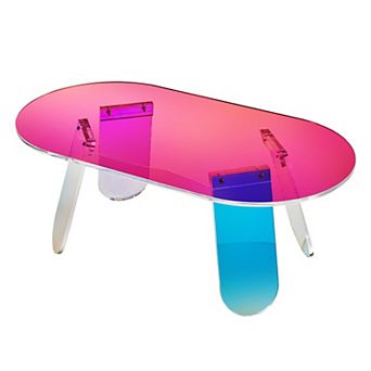 Oval Acrylic Side Table, Iridescent End Table with Slip-Proof Pads for Home Use - Multicolor