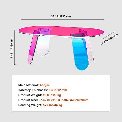 Oval Acrylic Side Table, Iridescent End Table with Slip-Proof Pads for Home Use - Multicolor