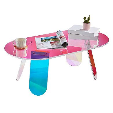 Oval Acrylic Side Table, Iridescent End Table with Slip-Proof Pads for Home Use - Multicolor