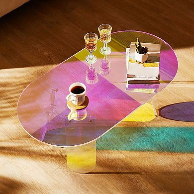 Oval Acrylic Side Table, Iridescent End Table with Slip-Proof Pads for Home Use - Multicolor