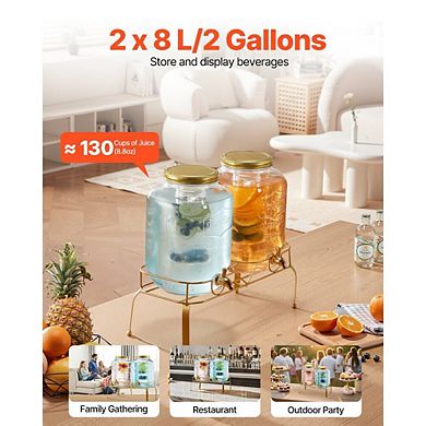 Dual Glass Beverage Dispenser Set with No-Drip Spigots and Fitted Lids