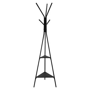 Hallway Coat Stand with 6 Staggered Hooks and Storage Shelves Black