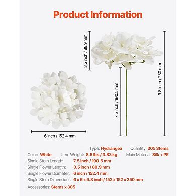 305-Piece White Hydrangea Stems Artificial Flowers for DIY Arrangements and Centerpieces