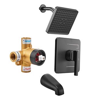 Bathroom Tub and Shower Faucet Set with Integrated Temperature Control and Matte Black Finish