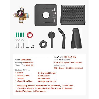 Bathroom Tub and Shower Faucet Set with Integrated Temperature Control and Matte Black Finish