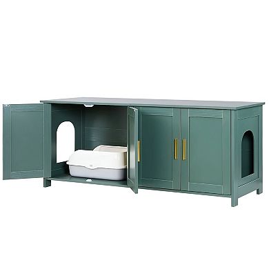 Indoor Cat Litter Box Enclosure with Doors, Multi-Cat Furniture Cabinet