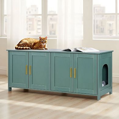 Indoor Cat Litter Box Enclosure with Doors, Multi-Cat Furniture Cabinet