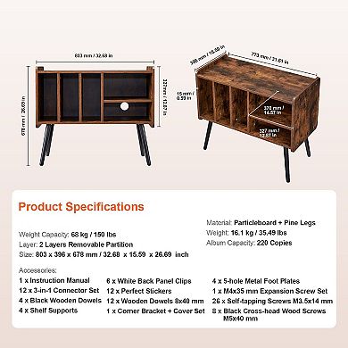Media Organizer Stand with Turntable Top and Vinyl Compartments