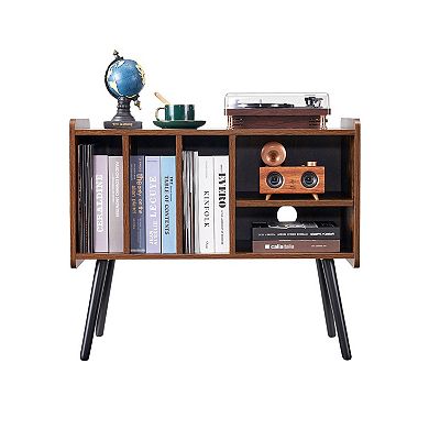 Media Organizer Stand with Turntable Top and Vinyl Compartments